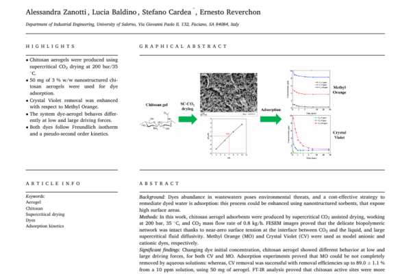 Dye Removal from Wastewater Using Nanostructured Chitosan Aerogels Produced by Supercritical CO2 Drying first page
