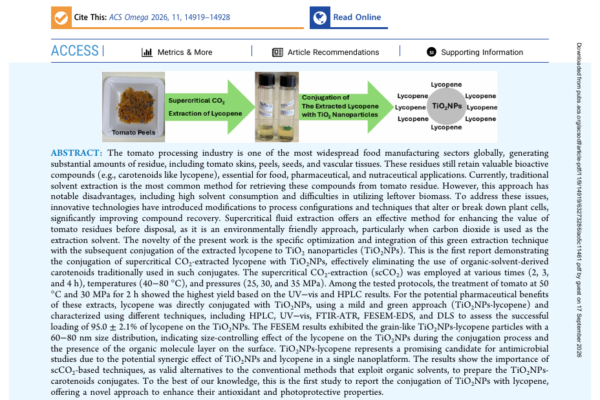 Extraction of Lycopene from Tomato Peels Using Supercritical Carbon Dioxide and Conjugation of the Extracted Lycopene with TiO2 Nanoparticles first page