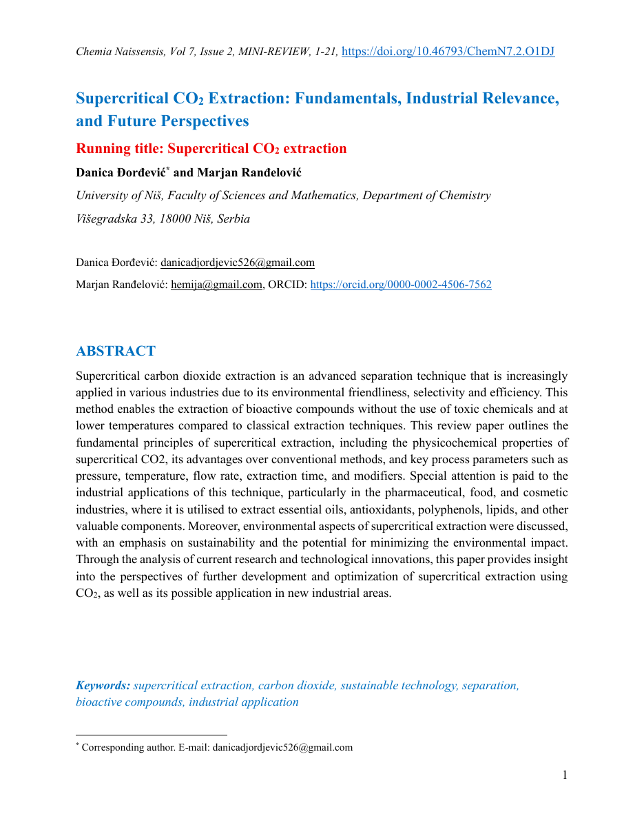 Supercritical CO2 Extraction: Fundamentals, Industrial Relevance, and Future Perspectives first page